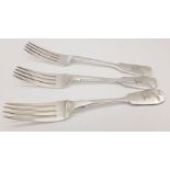 3 SOLID SILVER DINNER FORKS MADE BY GEORGE ADAMS IN 1878 LONDON. 241.8gms