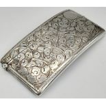 An Antique 925 Silver Card Case. Swirl engraved decoration. Hallmarks for Birmingham 1898. 8 x