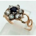 9ct Yellow Gold Ring with Sapphire and CZ Stones, Size J, Weight 1.4 grams