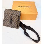 A Louis Vuitton Canvas Messenger Bag with Dust Cover and LV Box. Shoulder strap. Monogram LV canvas.