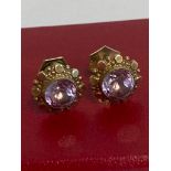 Pair of 9 carat GOLD EARRINGS set with AMETHYST complete with hallmarked 9 carat gold backs. 1.5