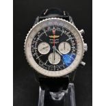 A Breitling Navitimer AB0127 Chronograph Gents Watch. Black leather original strap. Stainless