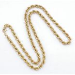 An Italian 9K Yellow Gold Rope-Twist Matinee Necklace. 60cm. 14.95g