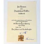 3rd Reich Waffen 25 Year Service Medal and Certificate. This was originally purchased as part of