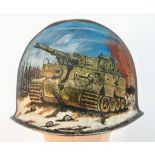 WW2 US Fixed Bale Helmet that was found in the Ardennes near St Vith. It has been hand painted as