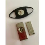 Vintage CIGAR CUTTERS to include stainless steel with engine turned design, Together with a