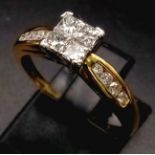 18K YELLOW GOLD DIAMOND SET RING. 0.60CT DIAMOND. TOTAL WEIGHT 3.8G. SIZE P