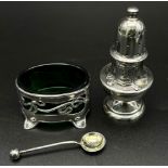 An Antique Sterling Silver Mustard and Cruet Set. Decorated with Honour God Engraving. Hallmarks for
