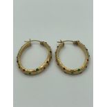 Stunning pair of 14 carat GOLD GEM SET EARRINGS, Oval Hoop Shape having stones in shades of Emerald,