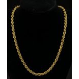 A Vintage 9K Yellow Gold Rope Necklace. 46cm. 8.53g.