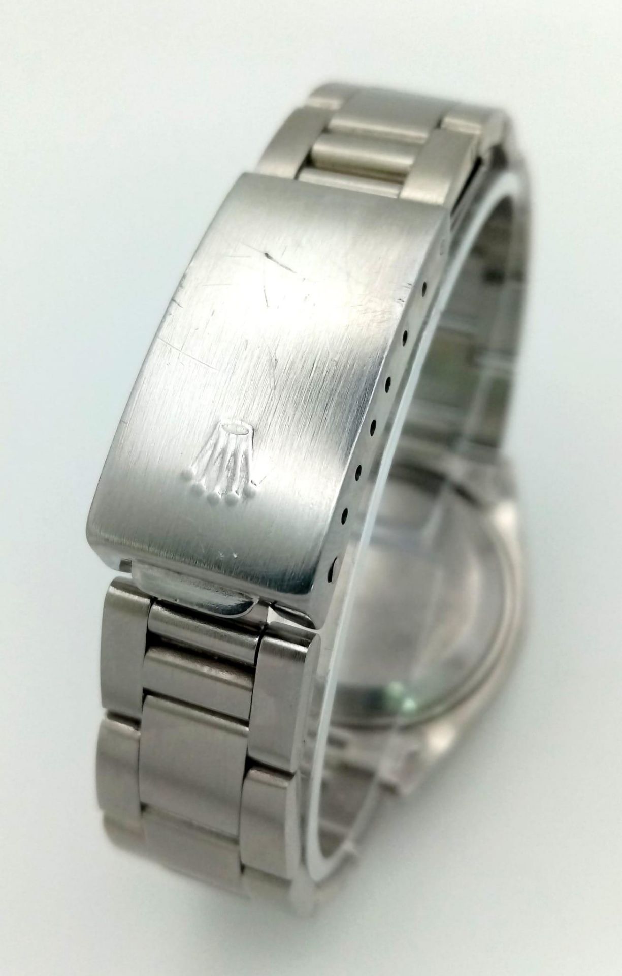 A stainless steel ROLEX Oyster perpetual watch. Case, 34 mm, white wine coloured dial, automatic - Bild 5 aus 8