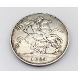 An 1889 Queen Victoria Silver Crown Coin.