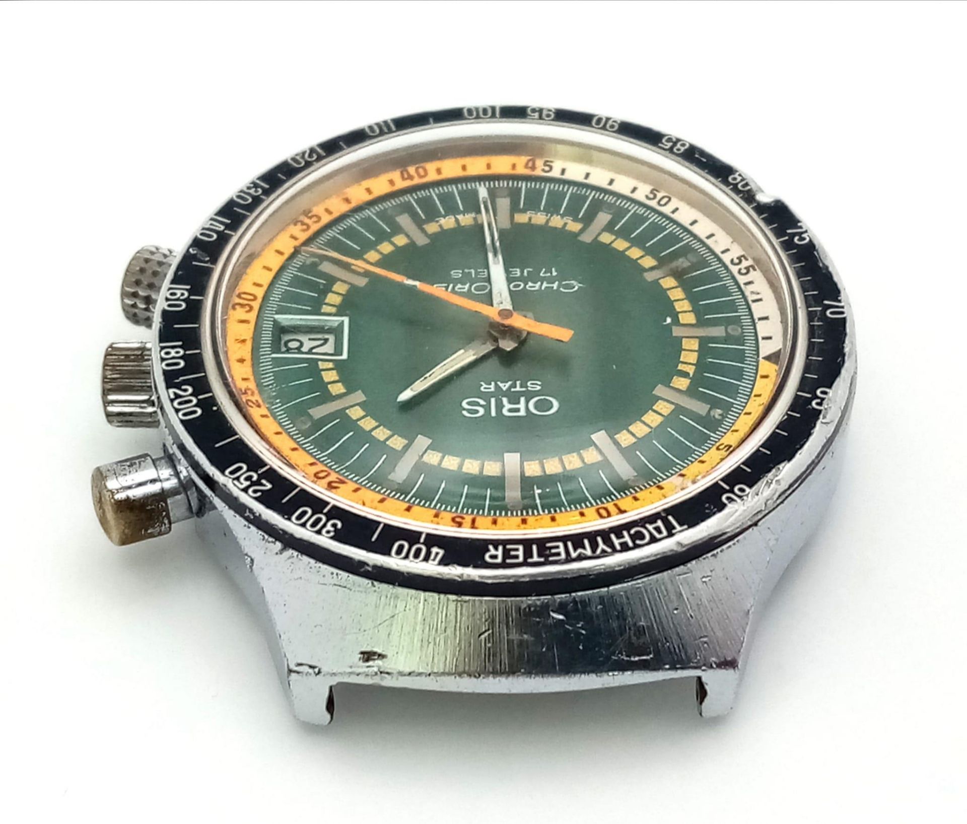 A Vintage Rare Green Dial Oris Star Watch. No strap. Case - 38mm. Chronometer. Green and orange dial - Bild 3 aus 5