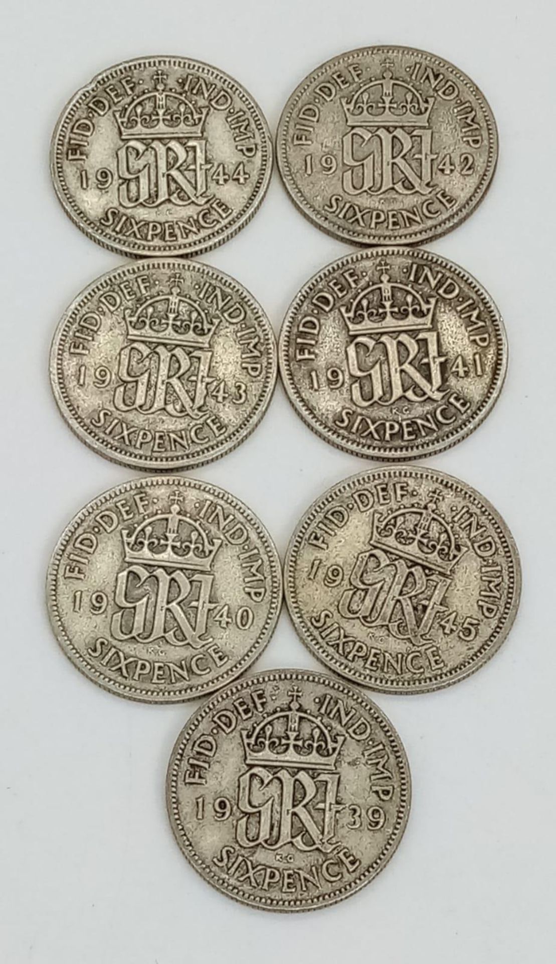 A Consecutive Date Run of 7 x WW2 Silver Sixpences 1939-1945 Inclusive- Very Fine to Extremely - Bild 2 aus 2