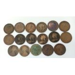 A Small Collection of 17 British Antique One Penny British Coins.