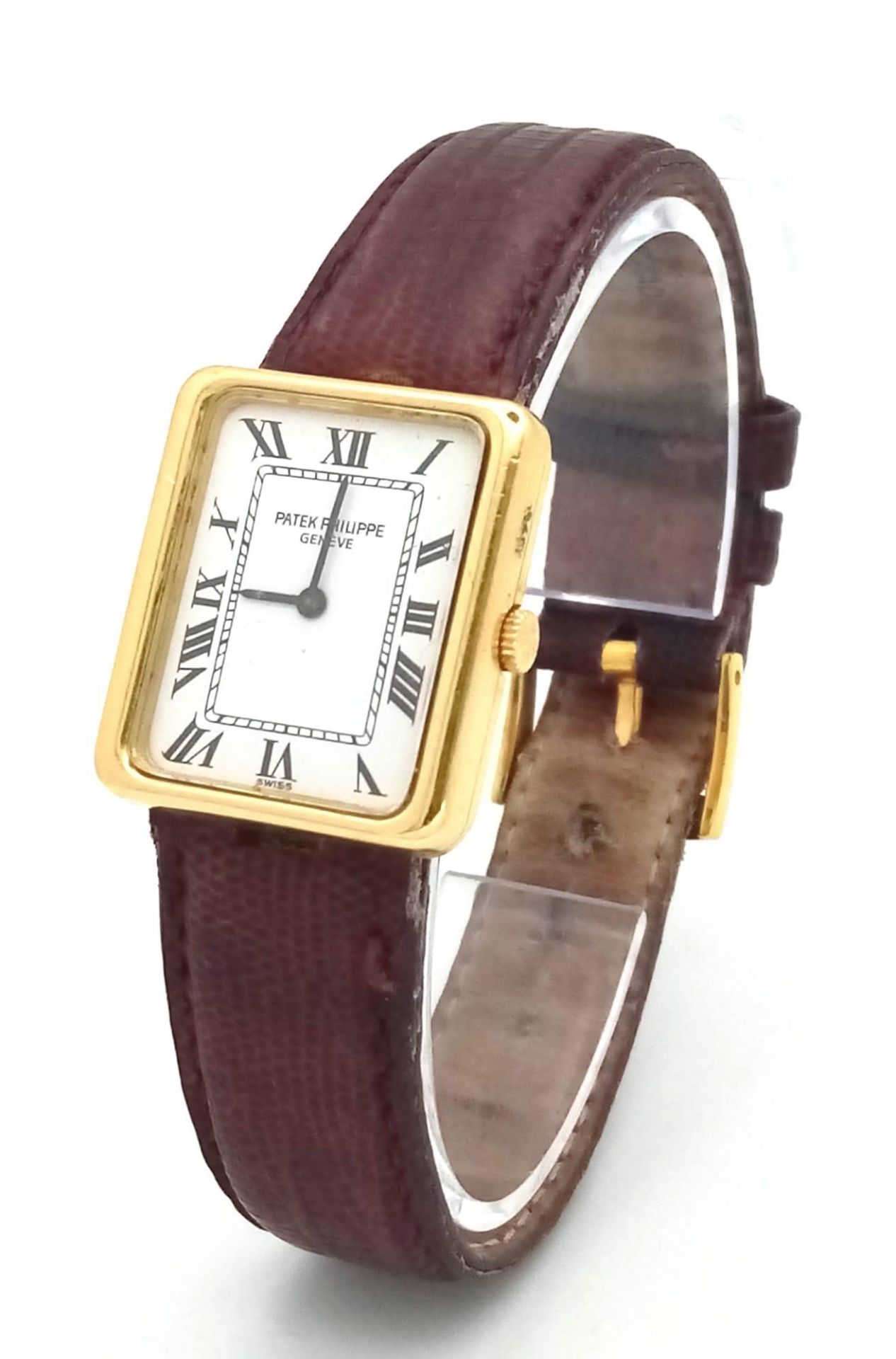 An 18 K yellow gold PATERK PHILIPPE Geneve watch. Case: 25 x 22 mm, white dial with Roman - Bild 2 aus 7