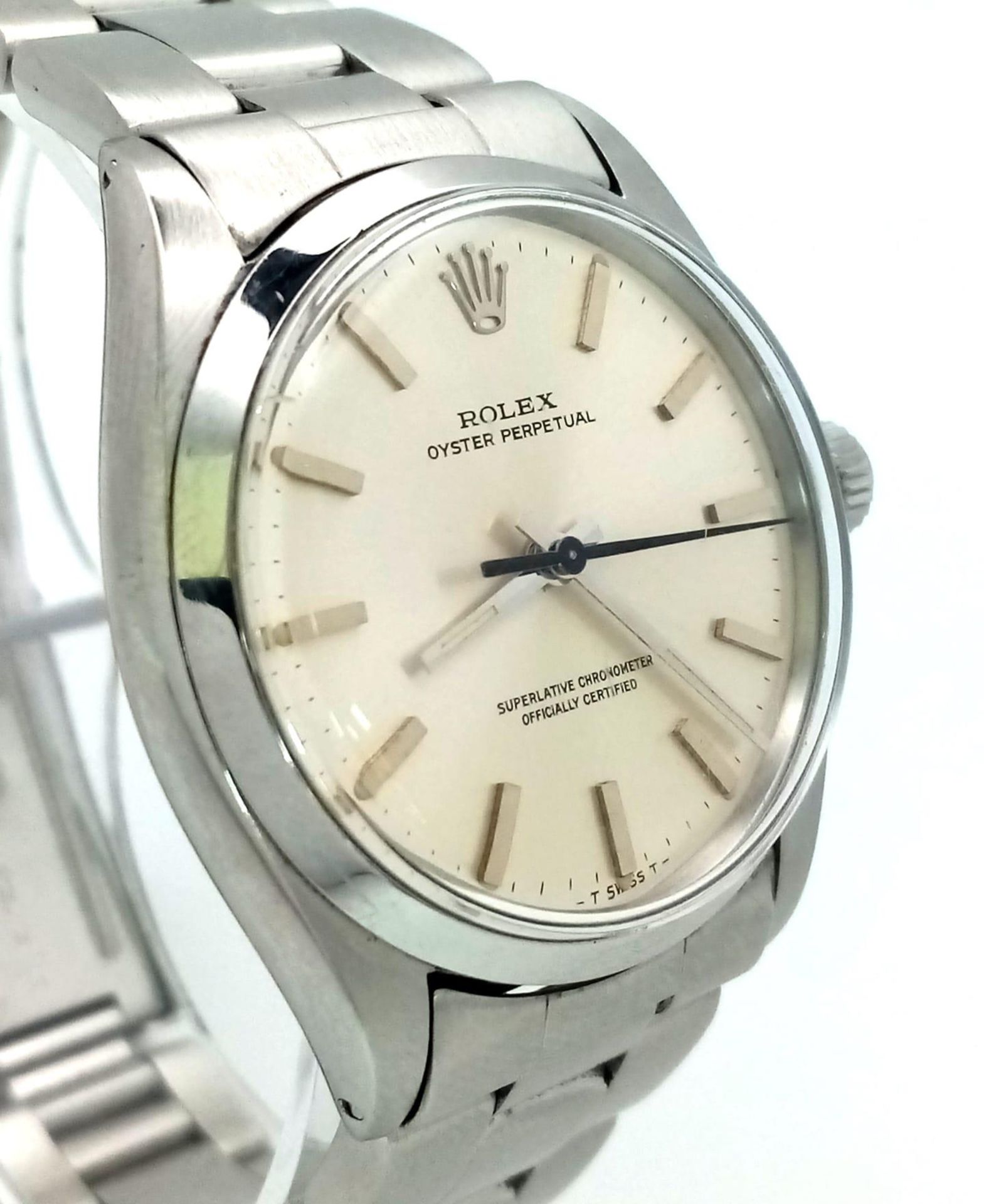 A stainless steel ROLEX Oyster perpetual watch. Case, 34 mm, white wine coloured dial, automatic - Bild 2 aus 8