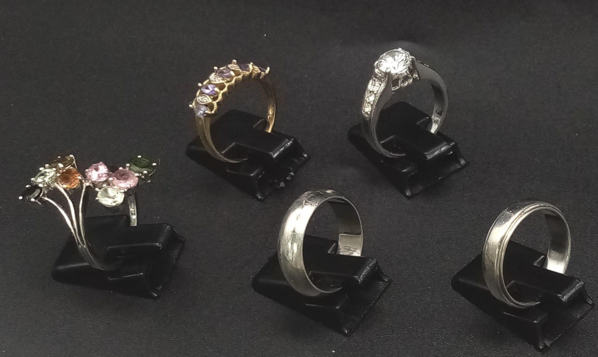Five 925 Silver Rings. Three with brightly coloured stones and two band. 2 x N, 2 x O, 1 x P. - Image 5 of 7