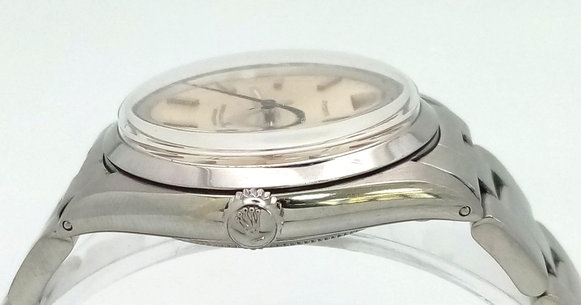 A stainless steel ROLEX Oyster perpetual watch. Case, 34 mm, white wine coloured dial, automatic - Bild 4 aus 8