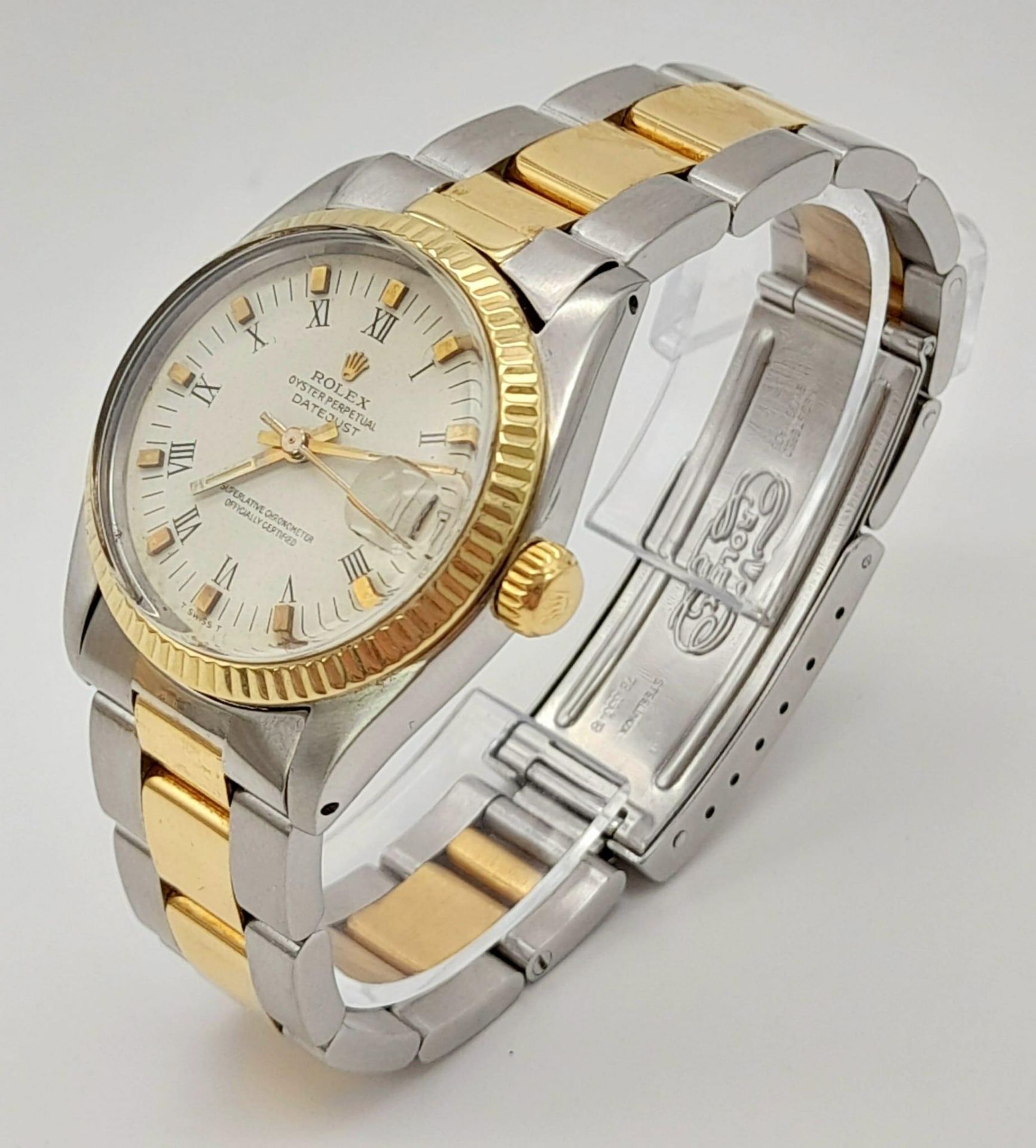 A bimetal ROLEX OYSTER PERPETUAL DATEJUST watch. Stainless steel case 31 mm, 18 K yellow gold - Bild 2 aus 7