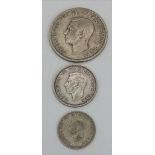 A Parcel of Three 1939 Dated British Silver Coins Comprising; 1 x Half Crown, 1 x One Shilling and 1