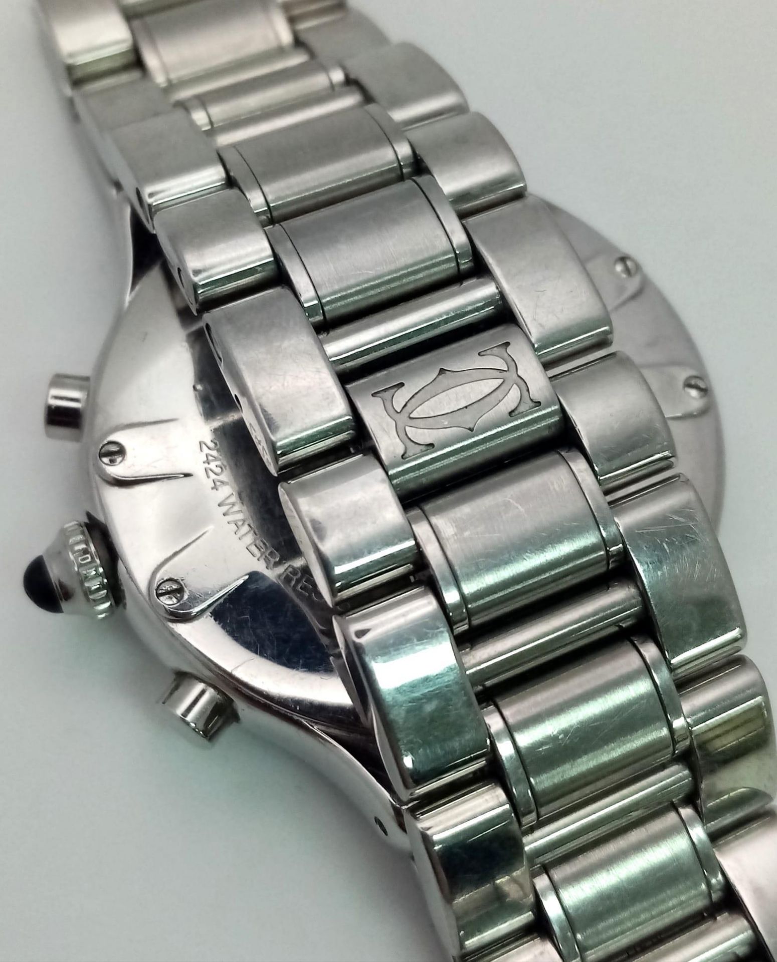 A Cartier 21 Chronograph Watch. Stainless steel strap and case - 38mm. Black monogram dial with - Image 6 of 8