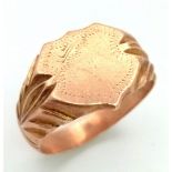 A Vintage Possibly Antique 9K Rose Gold (tested) Signet Ring. Size V. 7.75g total weight. Note: this