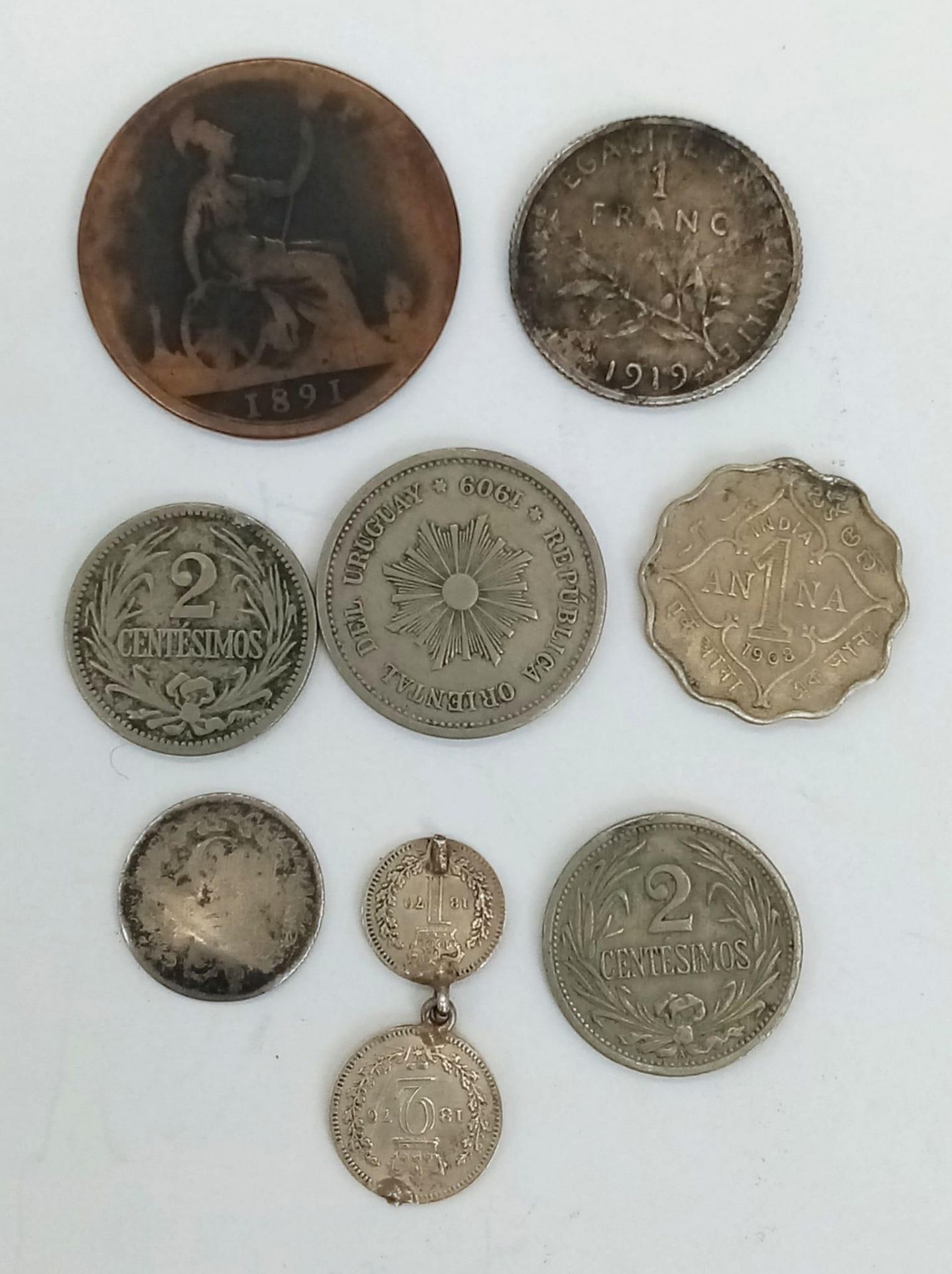 A Parcel of 9 Rare Antique Coins Comprising; Silver 1870 Silver 2 & 1 Penny Coins Linked, 1919 - Bild 2 aus 2