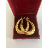 Pair of 10 carat GOLD CREOLE HOOP EARRINGS in smooth and textured GOLD. 2.46 Grams.