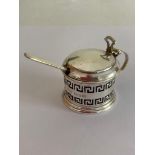 Vintage SILVER MUSTARD POT and SPOON complete with blue glass liner in perfect condition. Rare