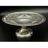 An Antique Sterling Silver Pierced Dish. Geometric pierced decoration with circular stand.