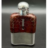 An Antique (circa 1890s) Daniel and Arter Silver Plate and Snakeskin Hip Flask. Screw top. Makers