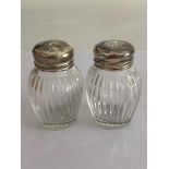 Vintage SILVER TOPPED CUT GLASS CRUET SET Consisting fancy ripple glass Salt and Pepper pots with