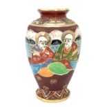 A Japanese Hand-Painted Satsuma Ceramic Vase. Possible Princess Kaguya folklore decoration. 16cm