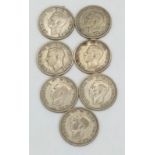 A Consecutive Date Run of 7 x WW2 Silver Sixpences 1939-1945 Inclusive- Very Fine to Extremely