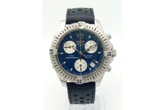 A Breitling Colt Chrono Ocean Gents Watch. Black leather strap. Stainless steel case - 38mm. - Bild 1 aus 6