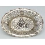 A Beautiful Vintage Silver Repousse Miniature tray. Pierced and cherubic decoration. Hallmarks for