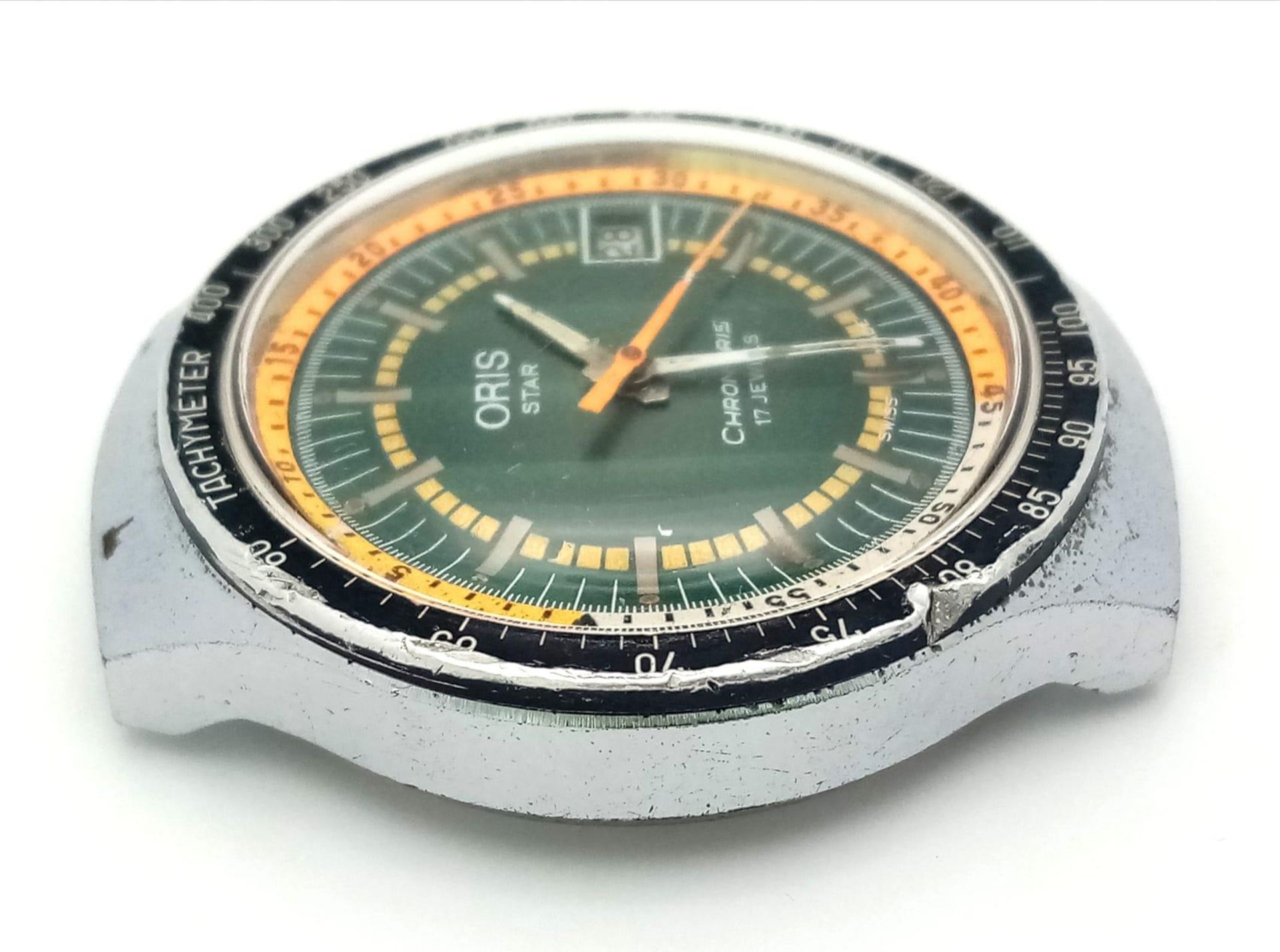 A Vintage Rare Green Dial Oris Star Watch. No strap. Case - 38mm. Chronometer. Green and orange dial - Bild 2 aus 5