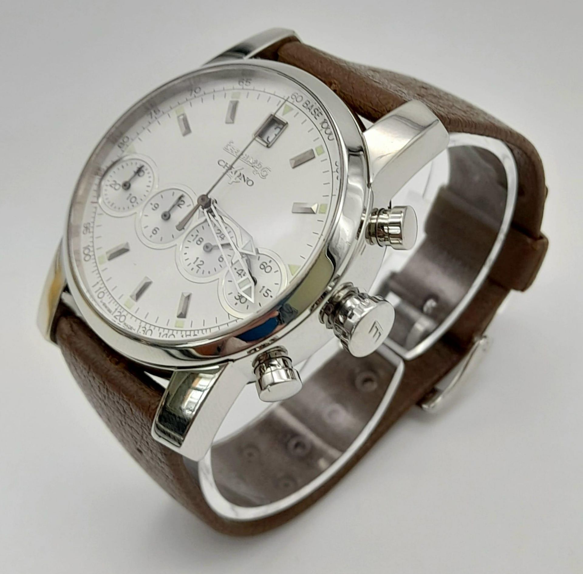 A stainless steel EBERHARD & CO CHRONO watch. Case 40 mm, white dial with four sub-dials and - Bild 2 aus 7