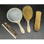 A Vintage Sterling Silver Dressing Table Set. Hair brush, clothes brush, hand-mirror and large comb.