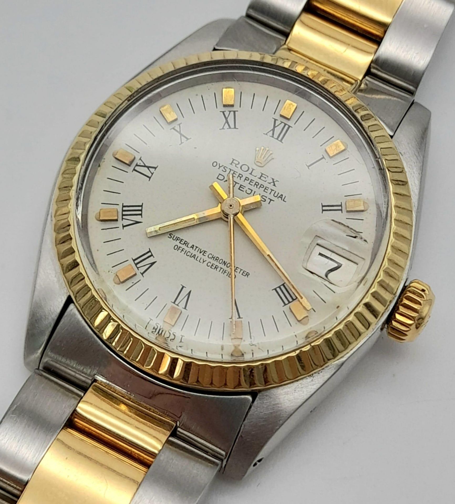 A bimetal ROLEX OYSTER PERPETUAL DATEJUST watch. Stainless steel case 31 mm, 18 K yellow gold - Bild 4 aus 7