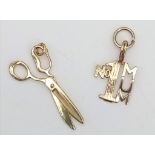 9k yellow gold scissors (0.8g) and number 1 mum charm (0.5g) charms total weight 1.3g