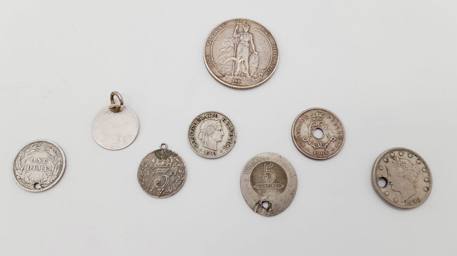 A Parcel of 8 Antique Silver Coins, Five Drilled as Pendants Comprising; 1904 Edward VII Florin