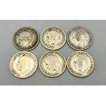 A Parcel of 6 Pre-1947 Silver Six Penny’s of Consecutive Runs Dates 1926-1931 Inclusive, All Good to