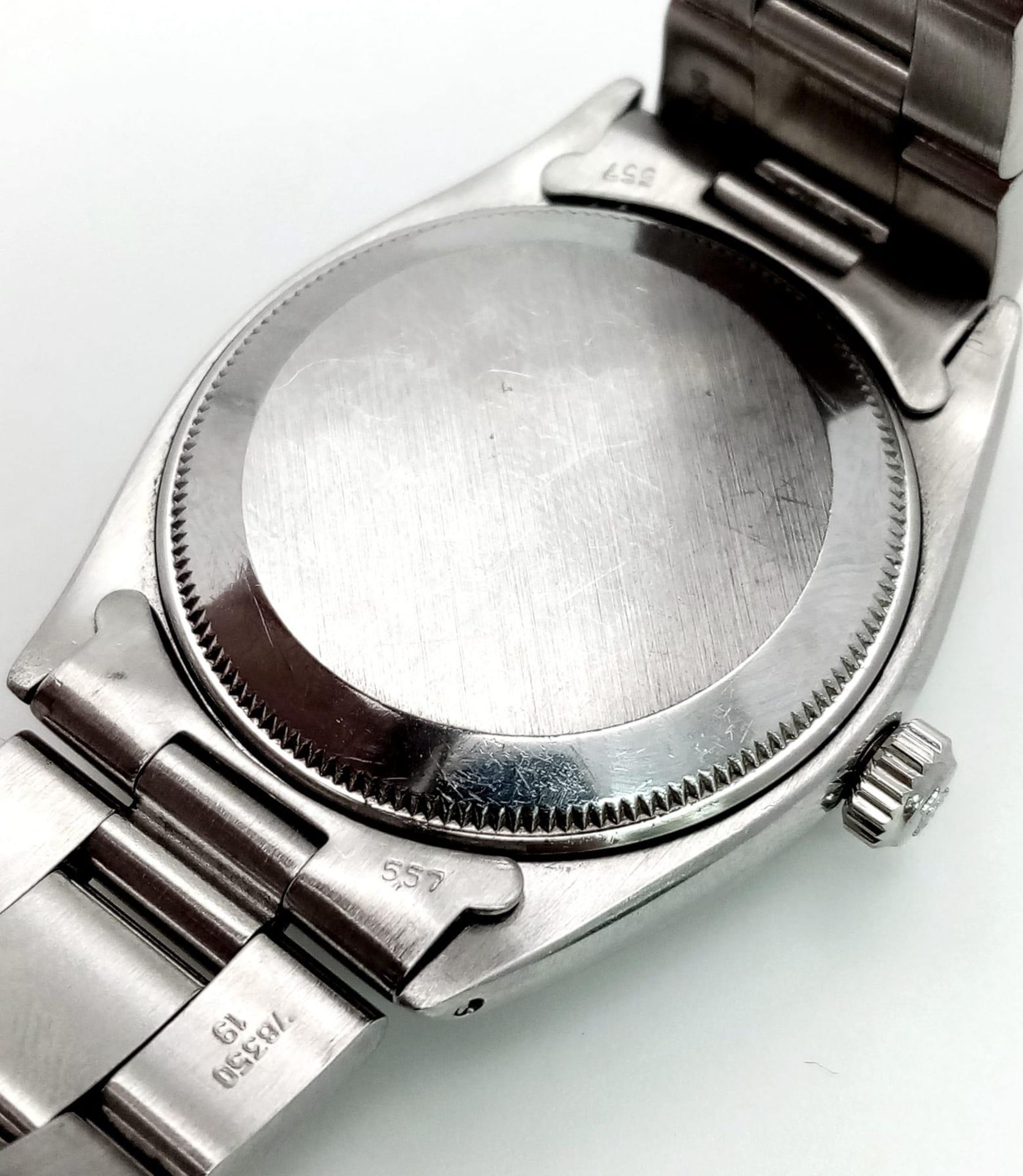 A stainless steel ROLEX Oyster perpetual watch. Case, 34 mm, white wine coloured dial, automatic - Bild 7 aus 8