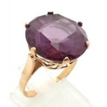A Vintage Possibly Antique Middle-Eastern 18K Rose Gold Amethyst Ring. Large round-cut, well faceted