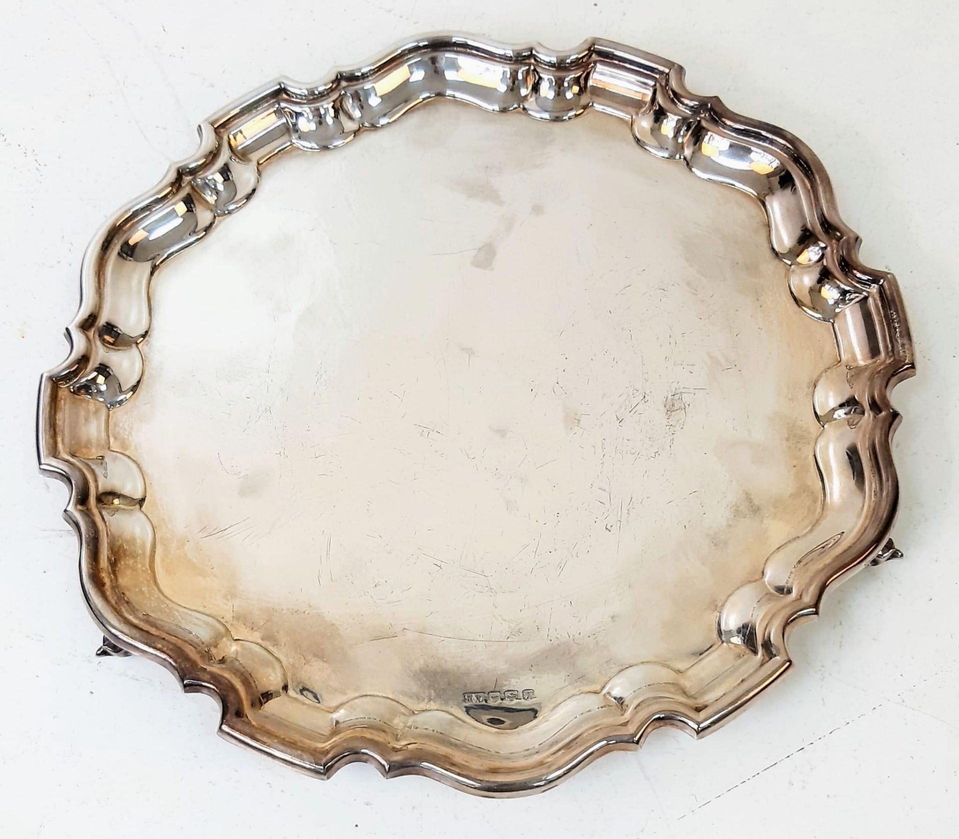 A Vintage (1940) Sterling Silver Footed Salver. Sheffield hallmarks and Emile Viner's makers mark.