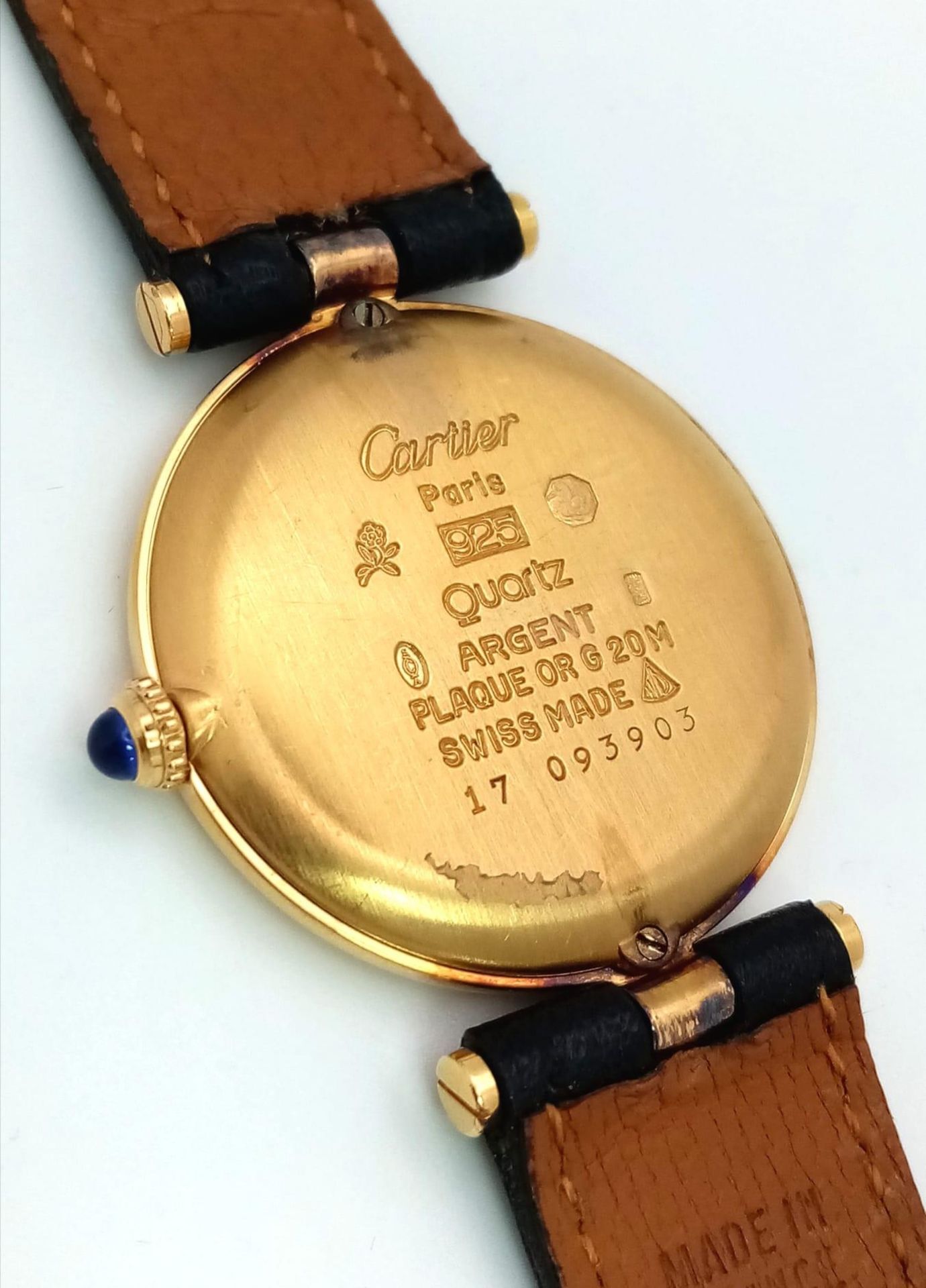 A Cartier Must De Vermeil Tri Colour Unisex Watch. Black leather strap. Vermeil case - 32mm, with - Image 5 of 10