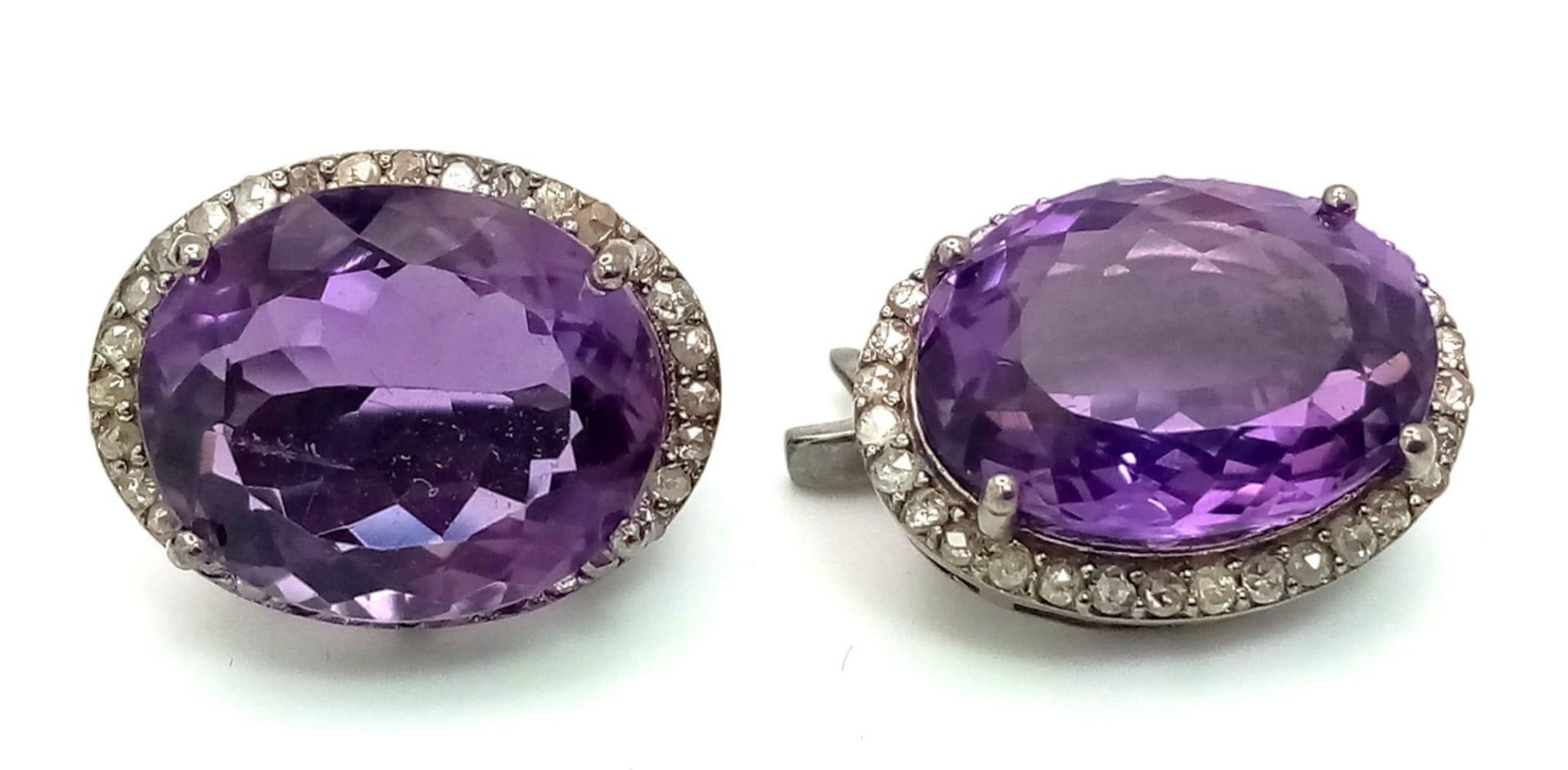 An Amethyst Gemstone Ring with a Matching Pair of Stud Earrings. Both with Diamond Accents. All - Image 4 of 6
