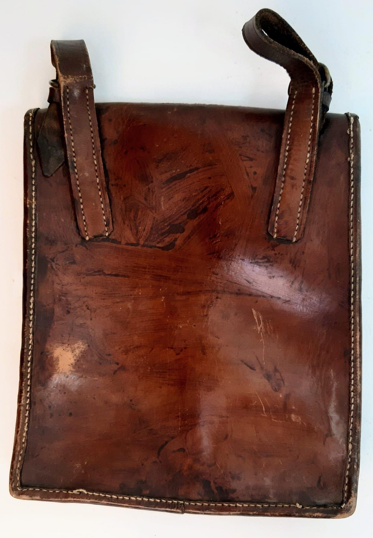 WW2 German Dispatch Riders Leather Document Pouch. An eagle badge has been added - Image 2 of 2